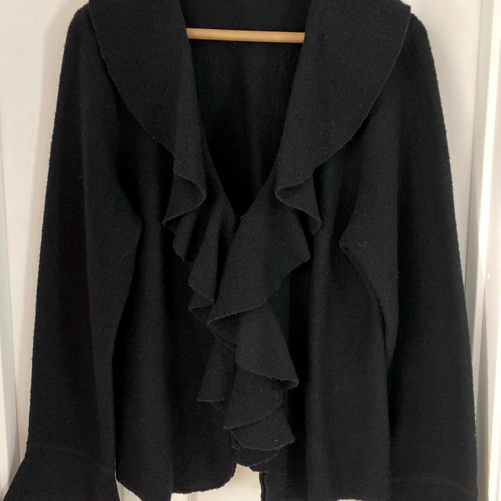 Black Wool Ruffled Blazer/Jacket Size L